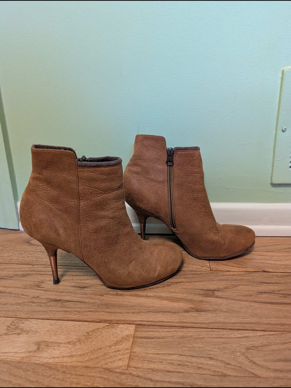 Diesel Tan Suede Ankle Booties with Side Zip